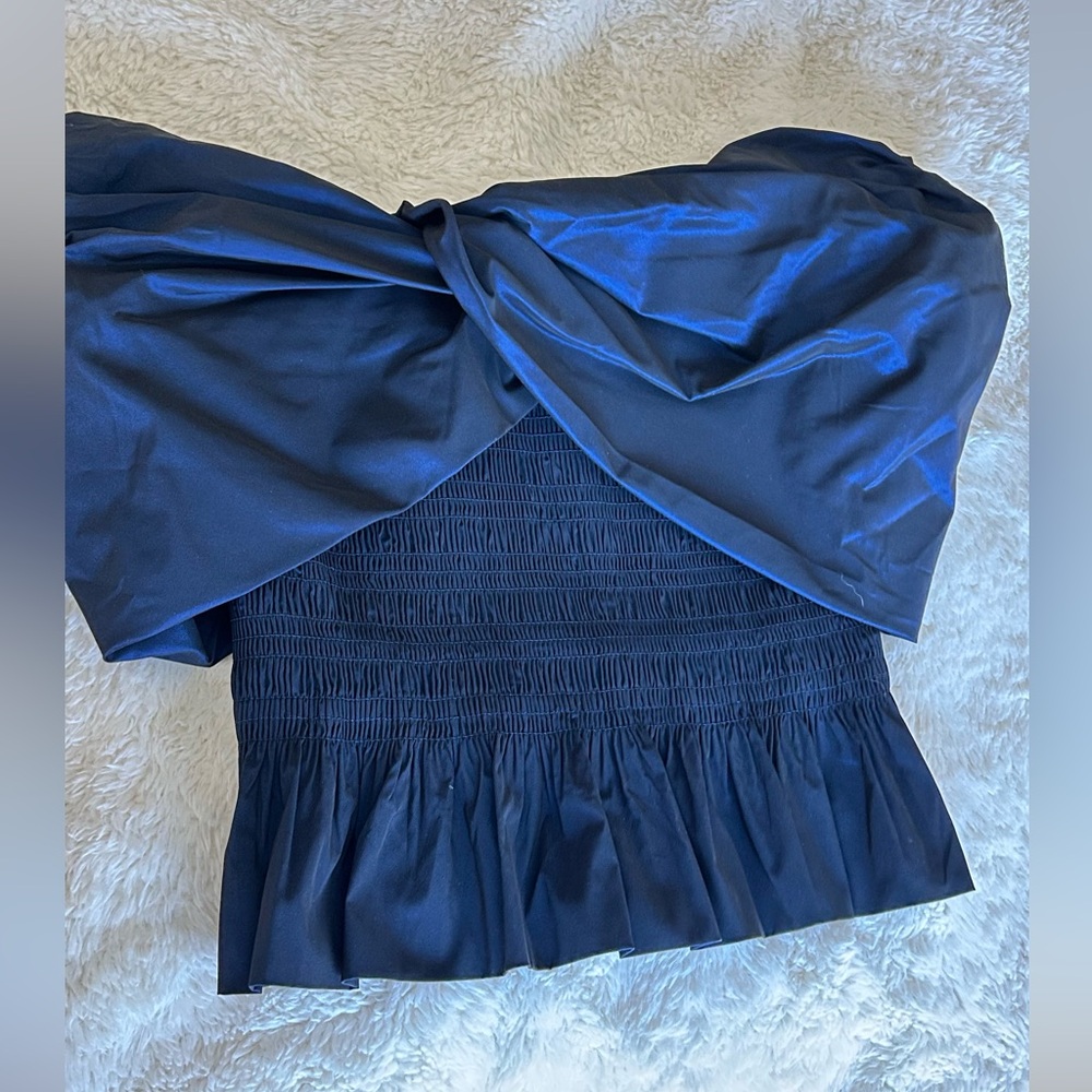 White House Black Market Blue Sleeveless Smocked Blouse